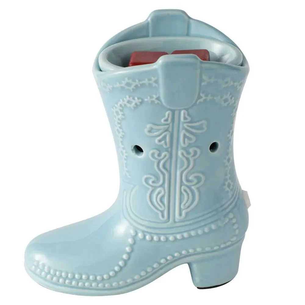 Blue Cowgirl Boot Ceramic Fragrance Wax Warmer Aromatherapy  Gift NEW